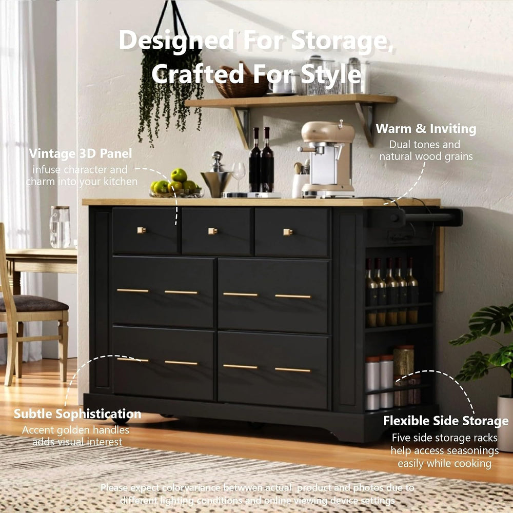 Geelife Kitchen Island with 6 Drawers and Pull-Out Trash Can Storage, Black |...