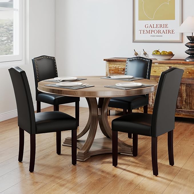 LSSBOUGHT PU Dining Chair Set of 2 Upholstered Parsons Kitchen Chair with Cop...