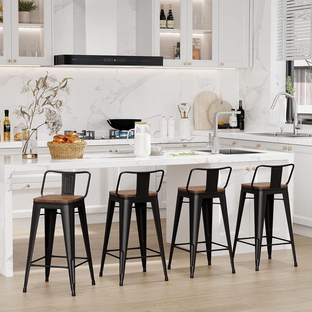 Changjie Furniture 26 Inch Bar Stools Set of 4 Industrial Metal Barstools Cou...