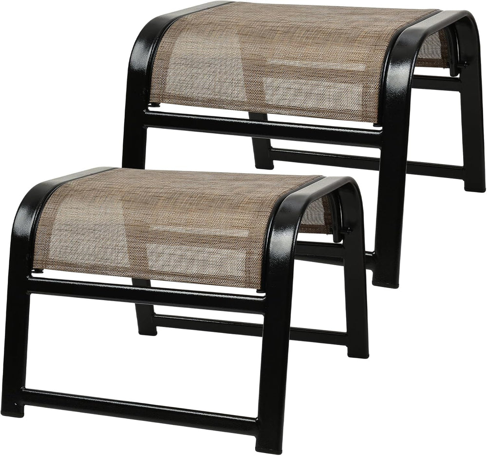 Assembled Patio Footstools for Outdoor 2 Set, Iron Breathable Ottoman for Gar...
