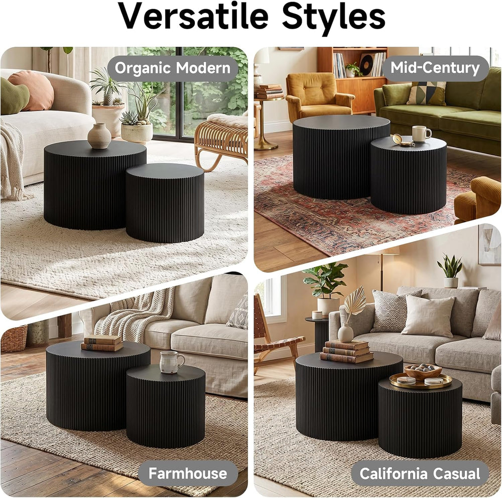 Nesting Round Coffee Table Set of 2 Black No Assembly | Nesting Coffee Tables...