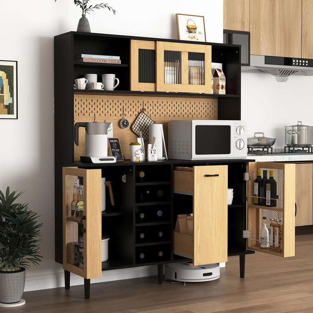 59" Freestanding Kitchen Sideboard, Buffet Sideboard with Wine Rack, Sto...