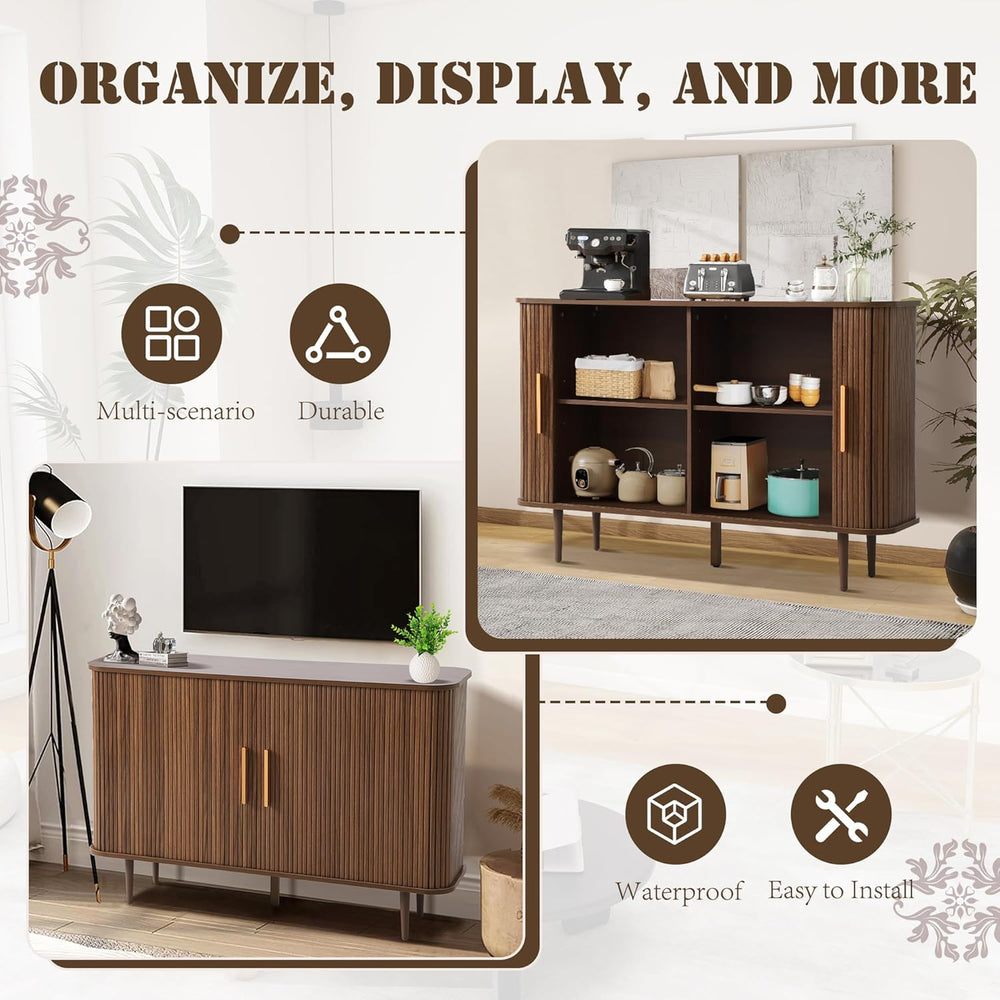 47" Fluted Buffet Cabinet with Tambour Sliding Doors, Modern Sideboard B...