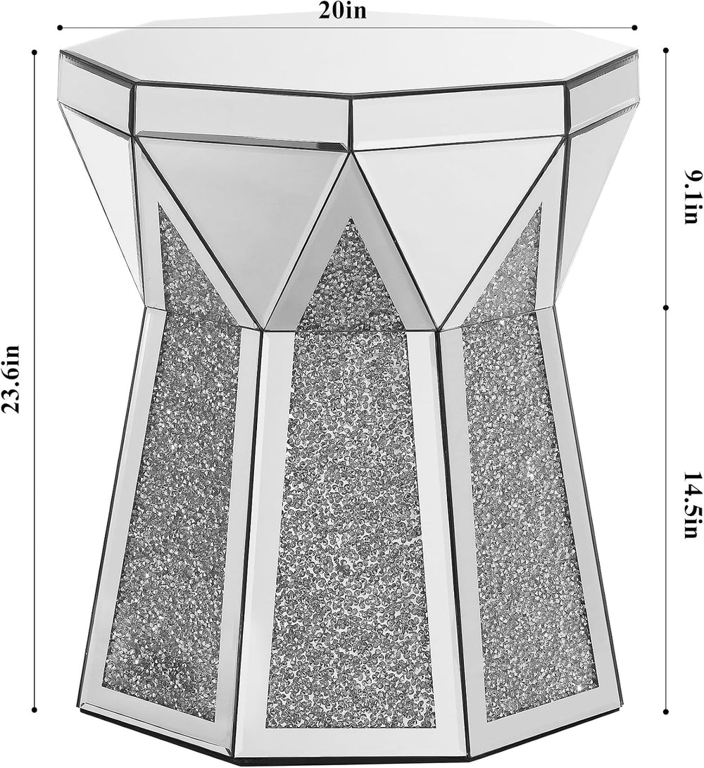 Mirrored End Tables with Polygonal Shaped,Mirrored Sofa Bedside Table Accent ...