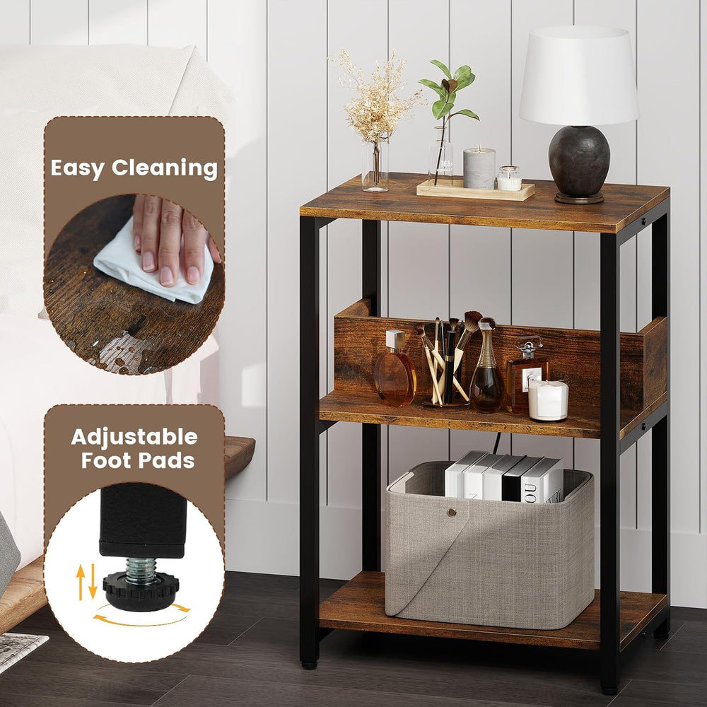 Giantex Side Table with Charging Station - Industrial 3-Tier Bedside Table w/...