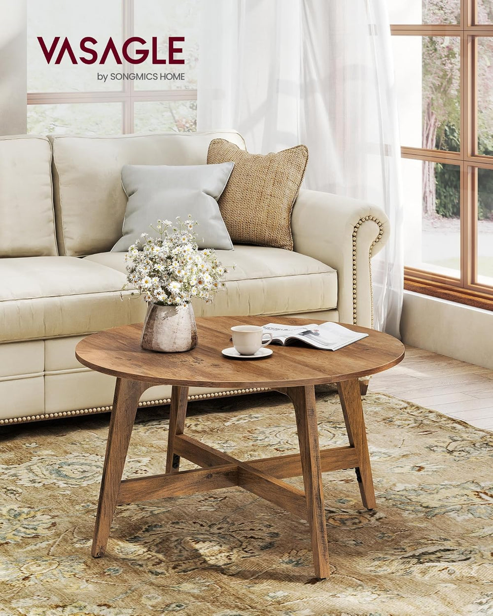 VASAGLE MAEZO Collection - Round Coffee Table, 31.5-Inch Center Table, Tapere...