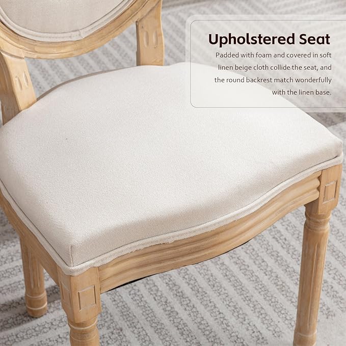 Upholstered Dining Chairs Set of 4 French Country Oval Fabric Back Kitchen Si...