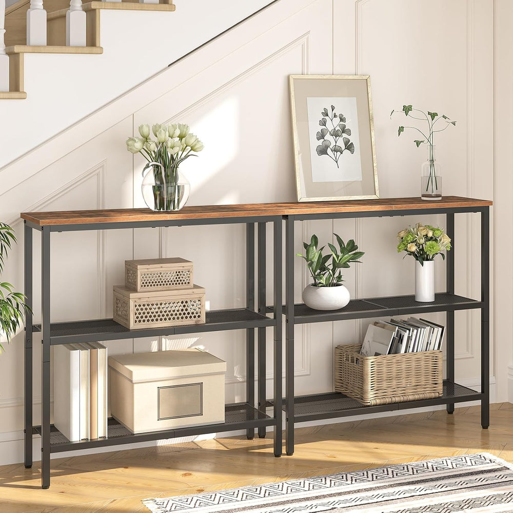 HOOBRO 29.5" Narrow Console Table, 3-Tier Entryway Table, Thin Sofa Tabl...