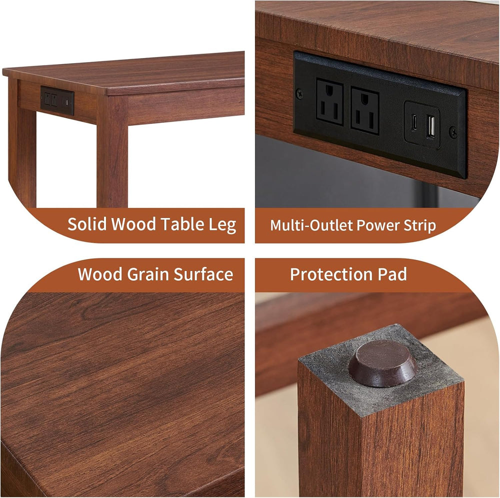 59" Dining Bar Table Set with Power Outlet, Behind Couch Sofa Table with...