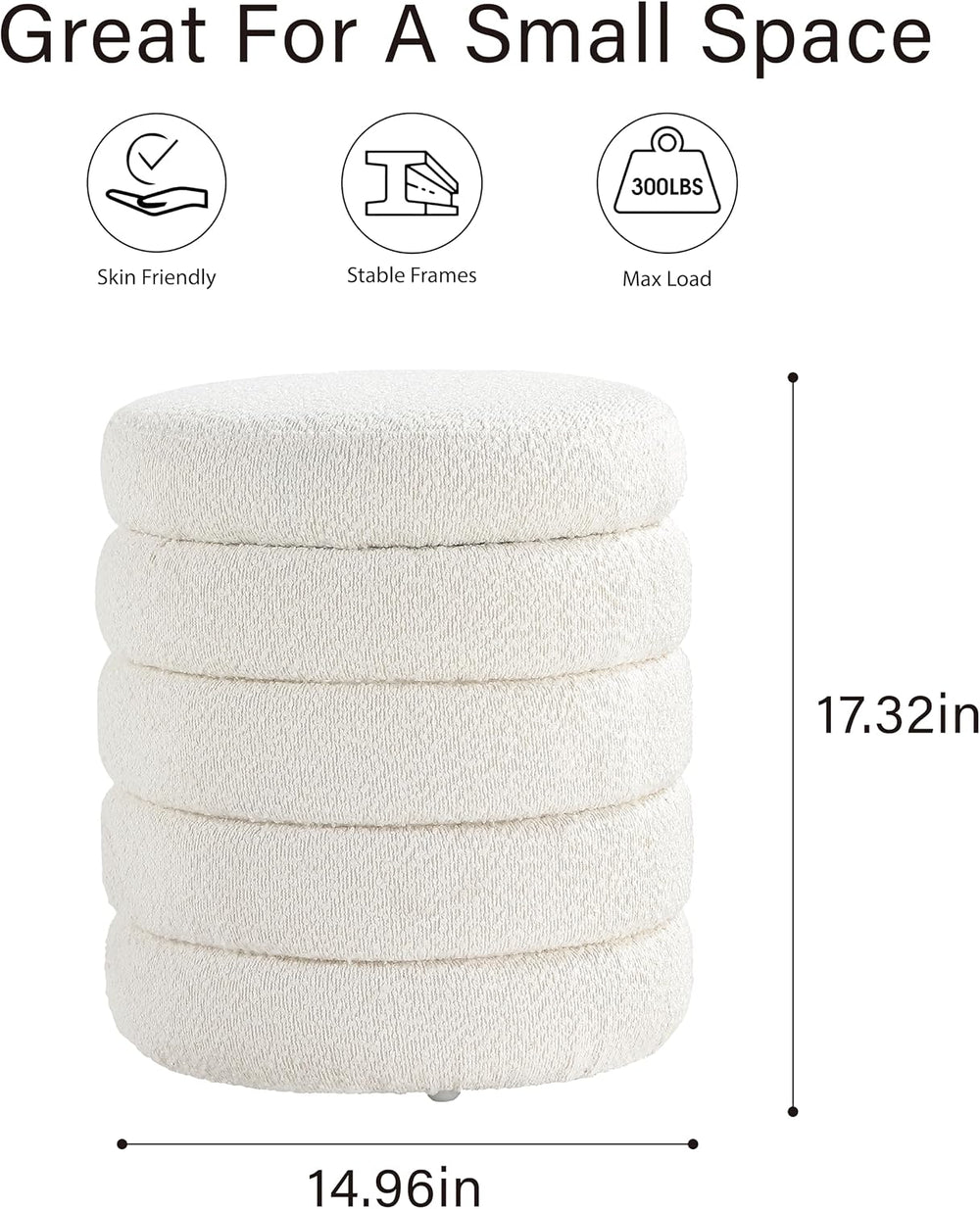 Get Set Style Modern Round Ottoman with Soft Padded Seat, Storage Vanity Chai...
