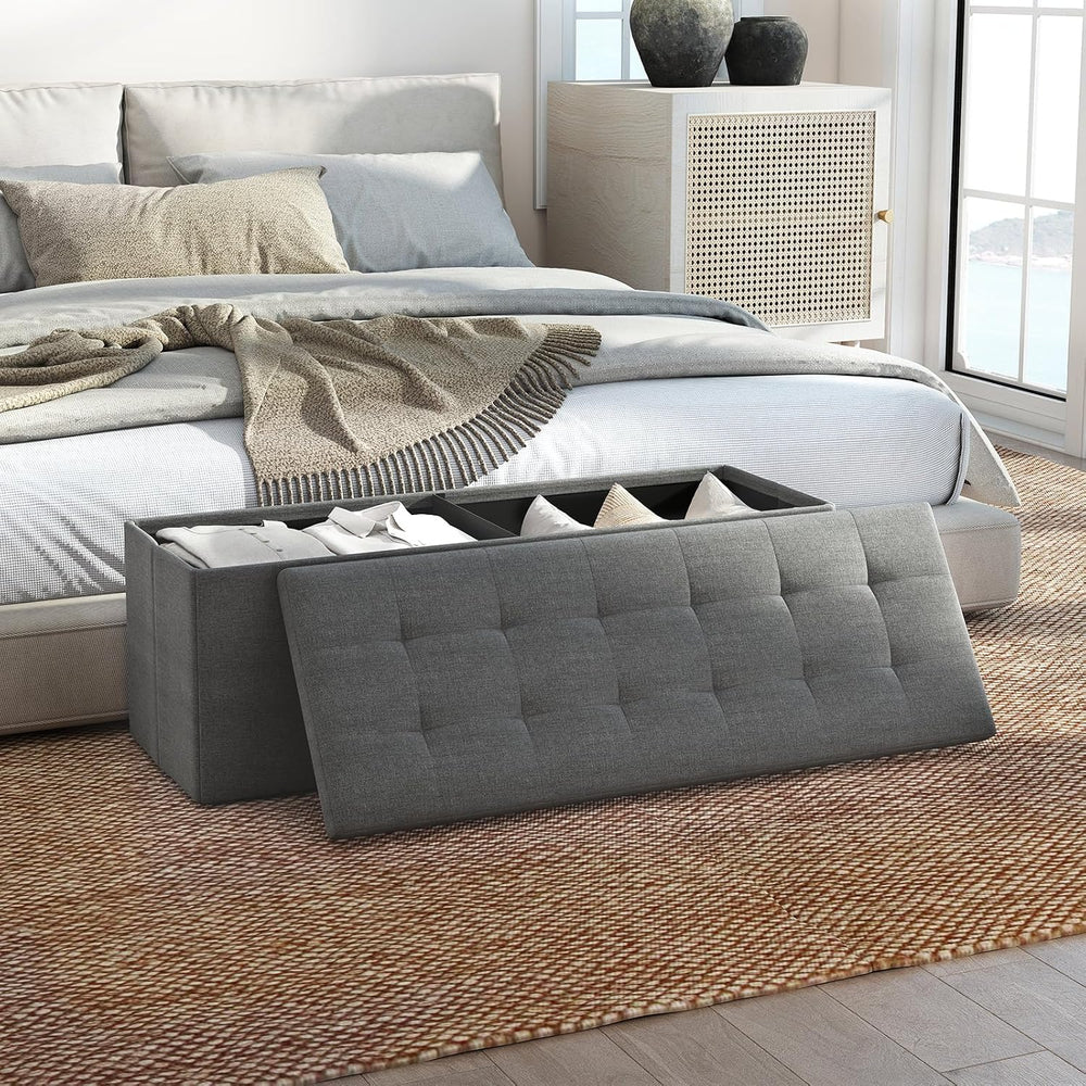 43" Folding Storage Ottoman Bench, End of Bed Foot Rest Stool with Remov...
