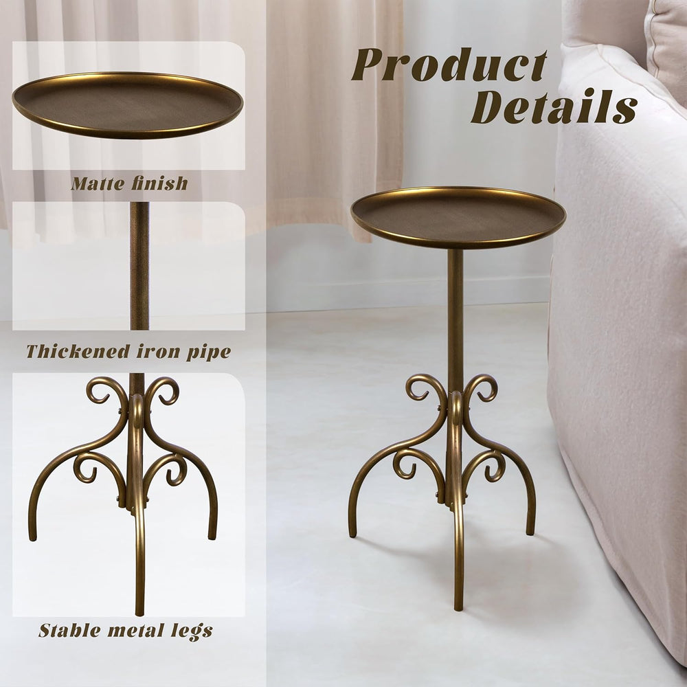 Round Side Table, Small Metal Drink Table for Small Spaces, Modern Martini Ta...