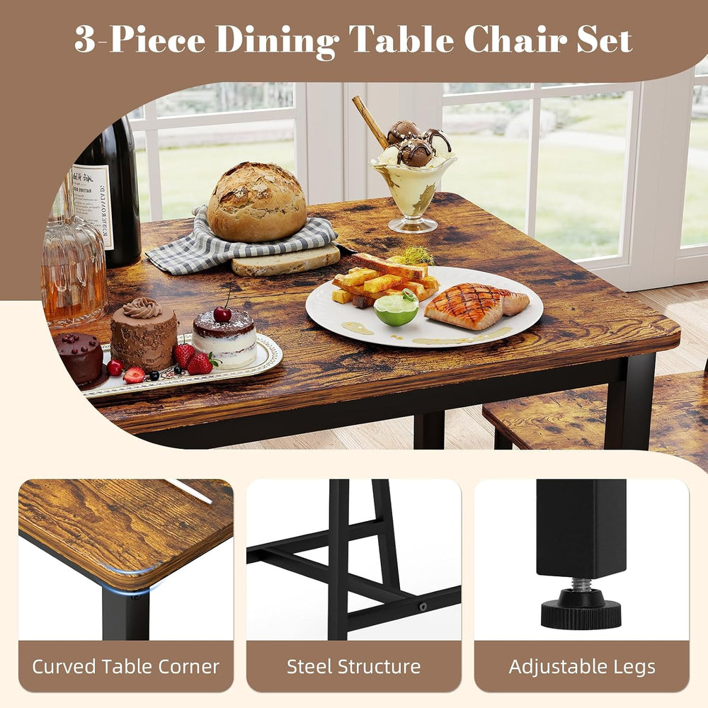 Yafylly Small Space 3 Piece Dining Table Set for 2, Compact Kitchen Table Set...