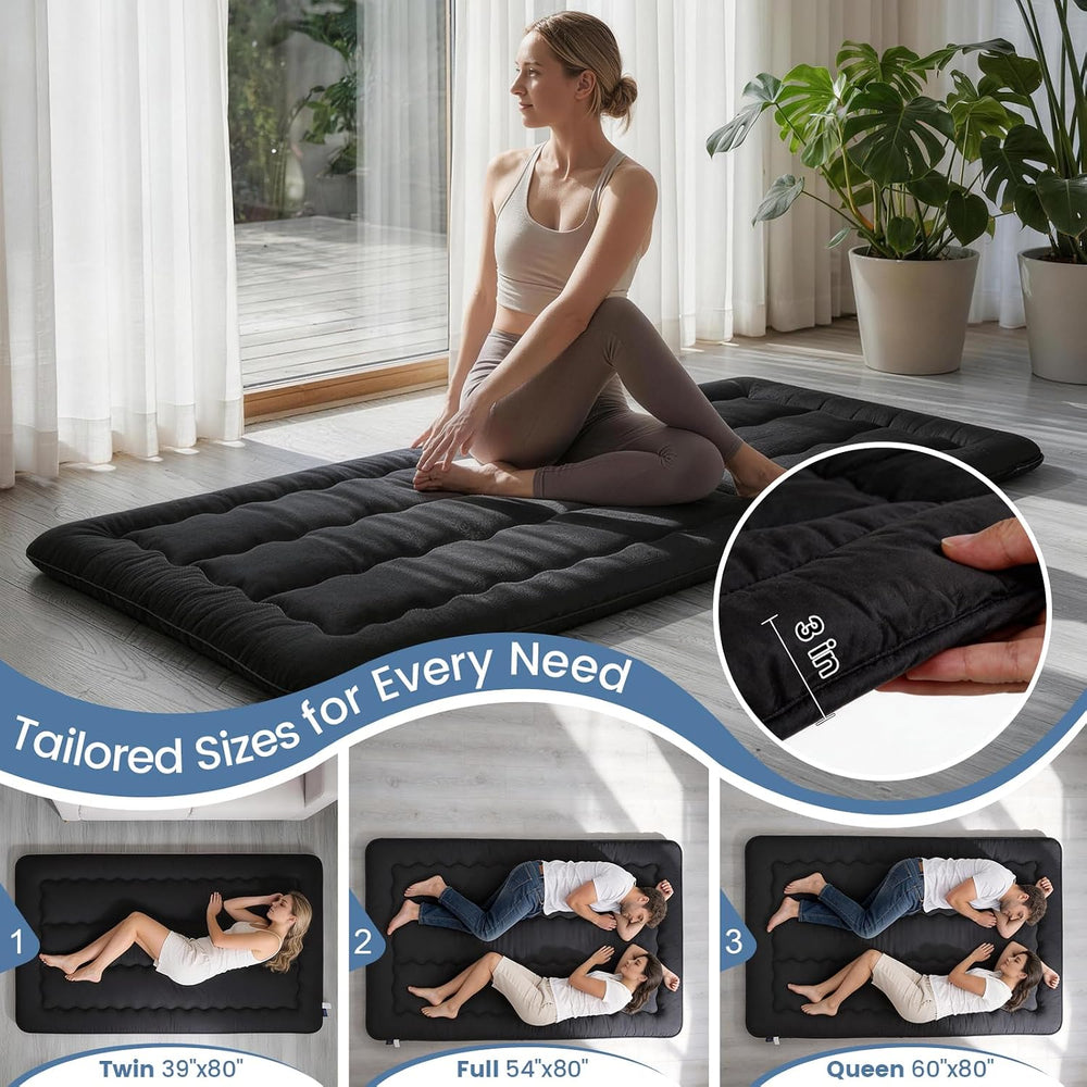 Twin Size Japanese Futon Mattress Foldable Topper Mattress for Floor Tatami F...