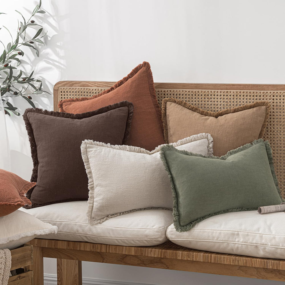 MIULEE Linen Fringe Decorative Fall Throw Pillow Covers Dark Brown 18x18