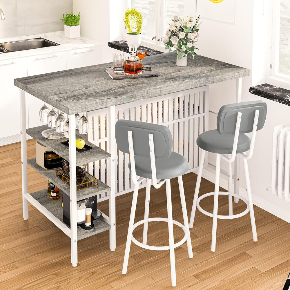 DKLGG 3 Piece Dining Table Set for 2,Kitchen Island with Seating & Storag...