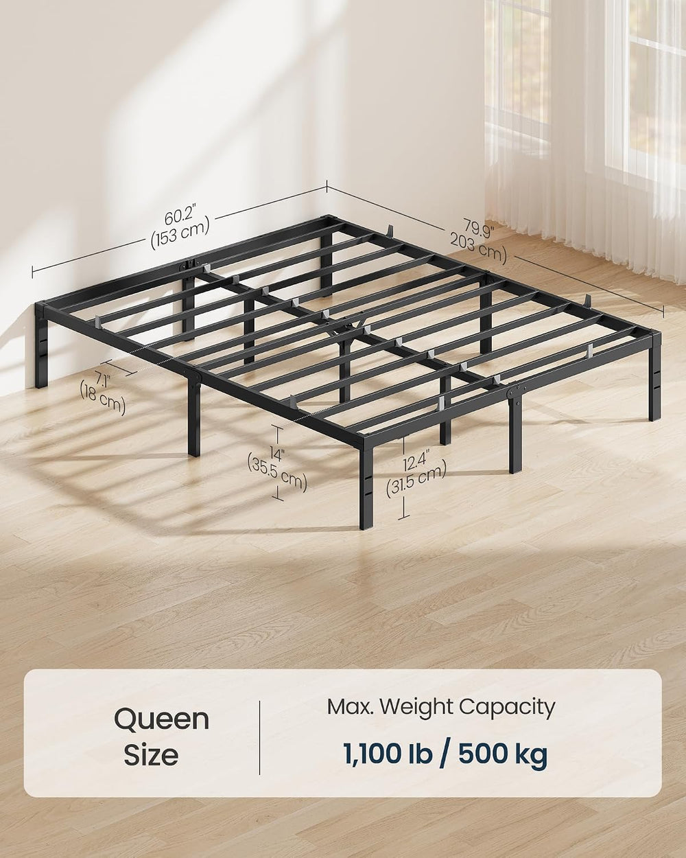 SONGMICS HOME Queen Size Bed Frame, Metal Platform Bed Frame, 14 Inch