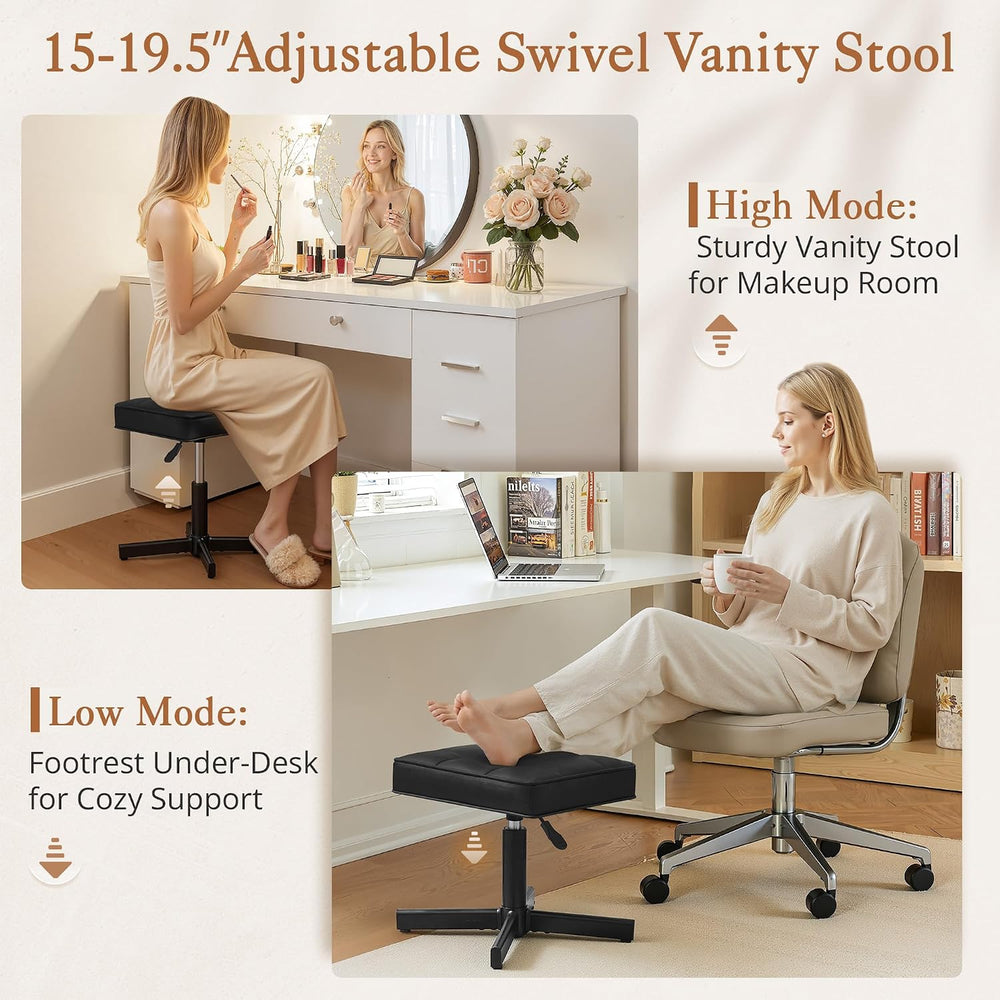 LUE BONA Adjustable Vanity Stool, Foot Rest Under Desk, 360° Swivel Vanity Ch...