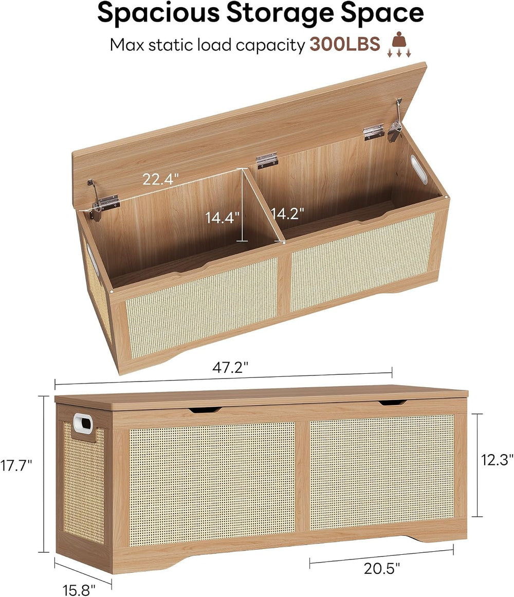 LIKIMIO 47.2" Rattan Storage Ottoman Bench Chest, Rustic Wood | Vintage ...