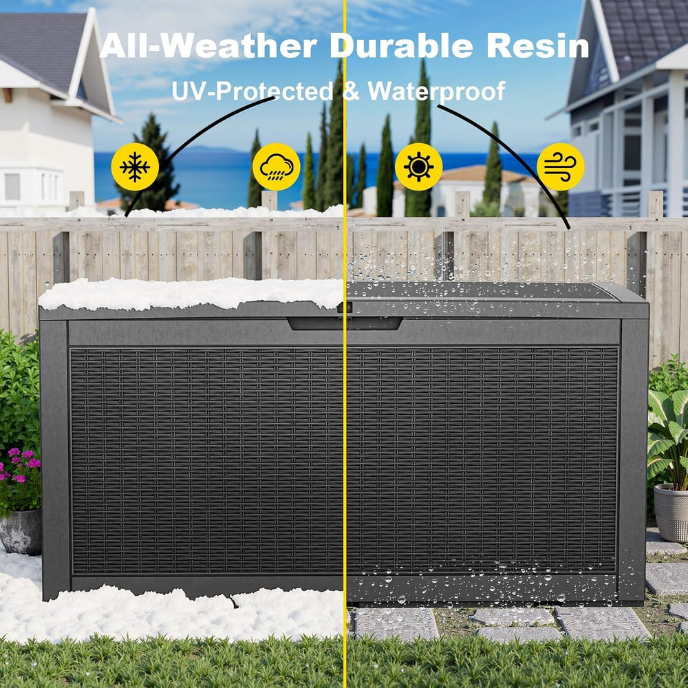 200 Gallon Resin Deck Box, Lockable Waterproof UV‑Resistant Outdoor Storage O...