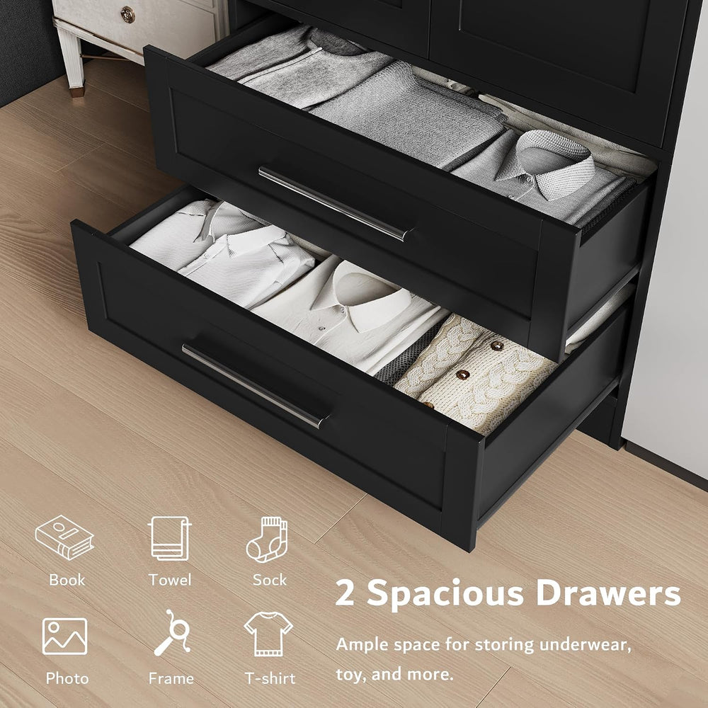 iPormis Wooden Armoire Wardrobe Closet with 2 Drawers, Clothing Storage Cabin...