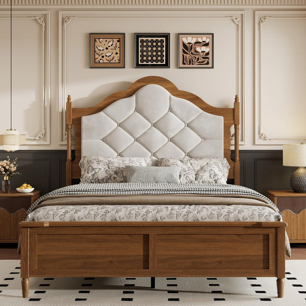 Queen Size Bed Frame with 51" Tall Wingback Headboard, Fabric Upholstere...