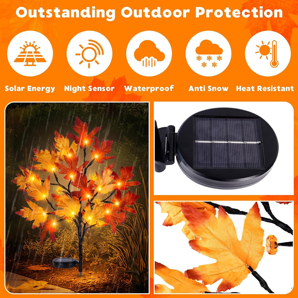 Fall Solar Pathway Lights Outdoor, Maple Leaf Stake Lights, 4PACK