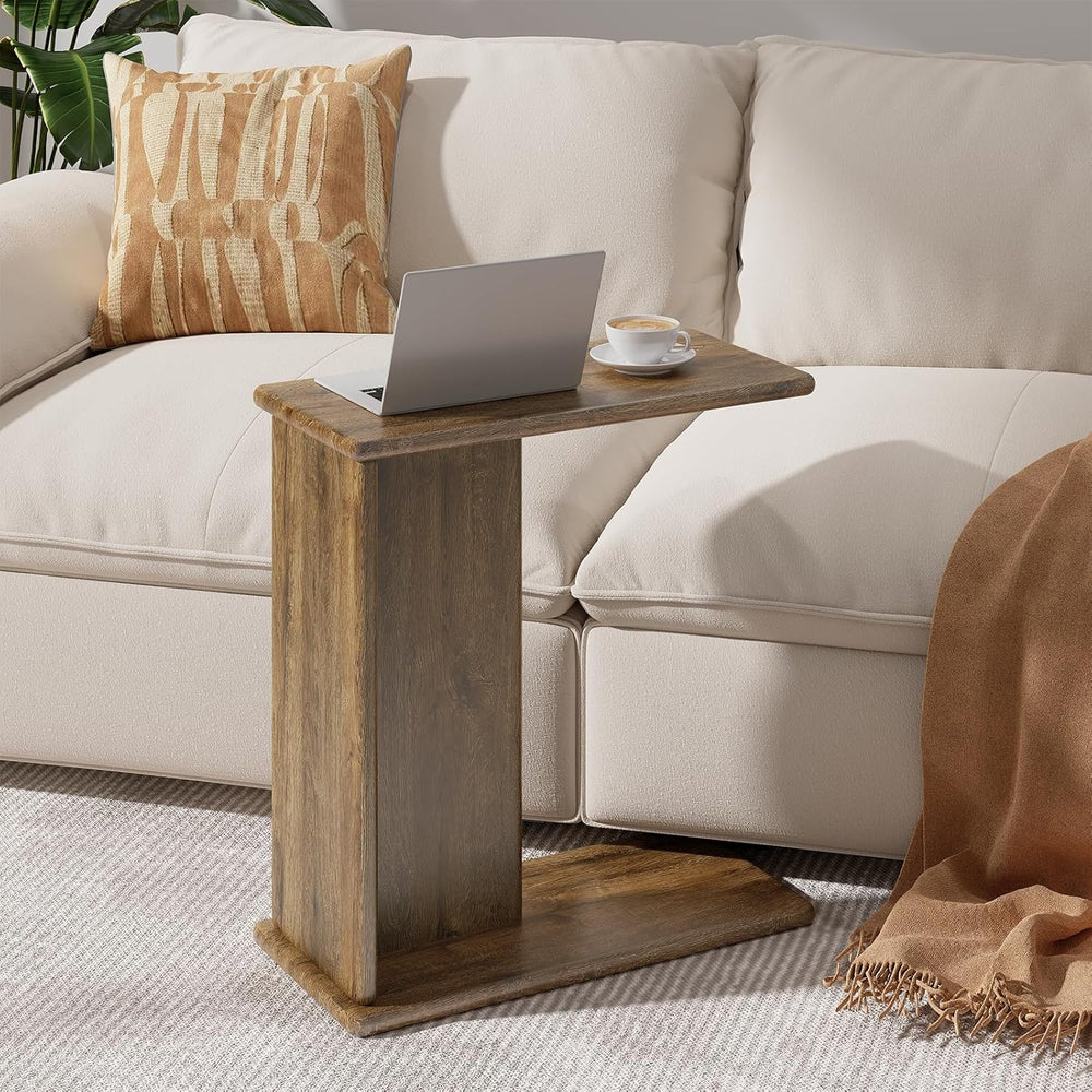 C-Shaped End Table for Couch, Small Side Table, Bedside Table for Sofa, Woode...