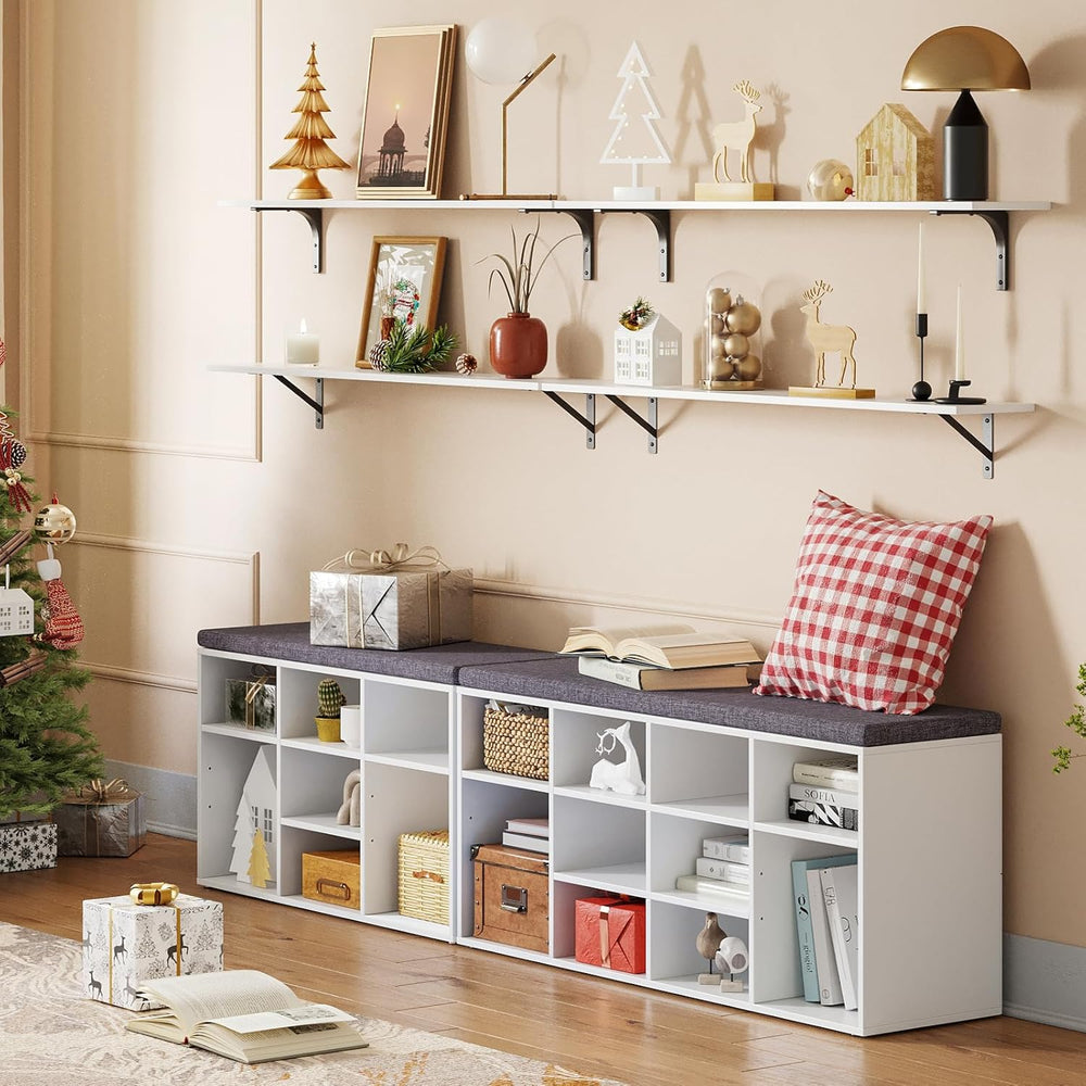 DINZI LVJ Shoe Storage Bench with Cushion, Cubby Shoe Rack with 12 Cubbies, A...
