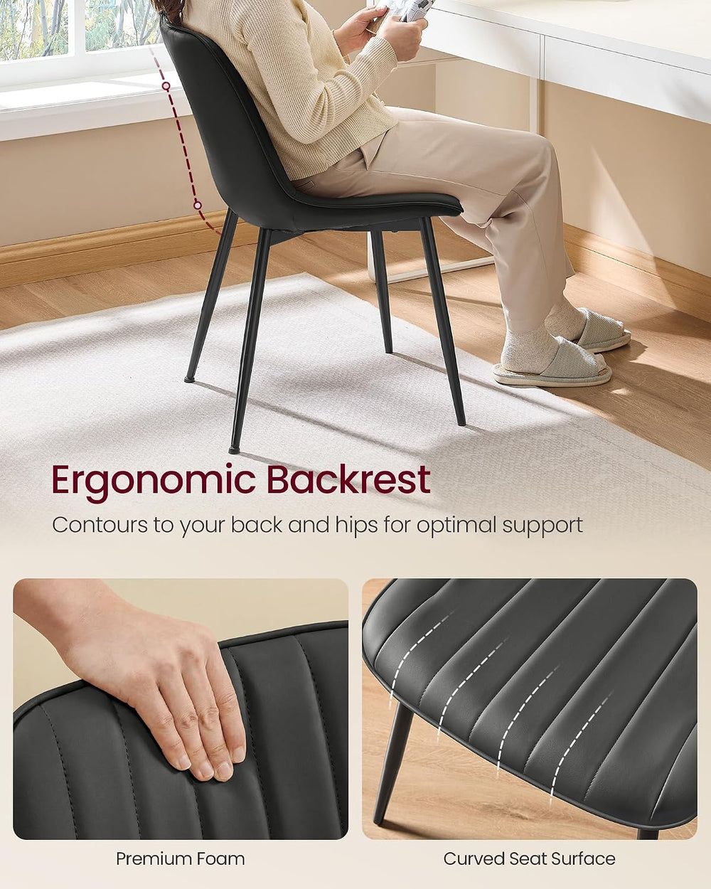VASAGLE Dining Chairs Set of 2, Upholstered Kitchen Chairs, Synthetic Leather...
