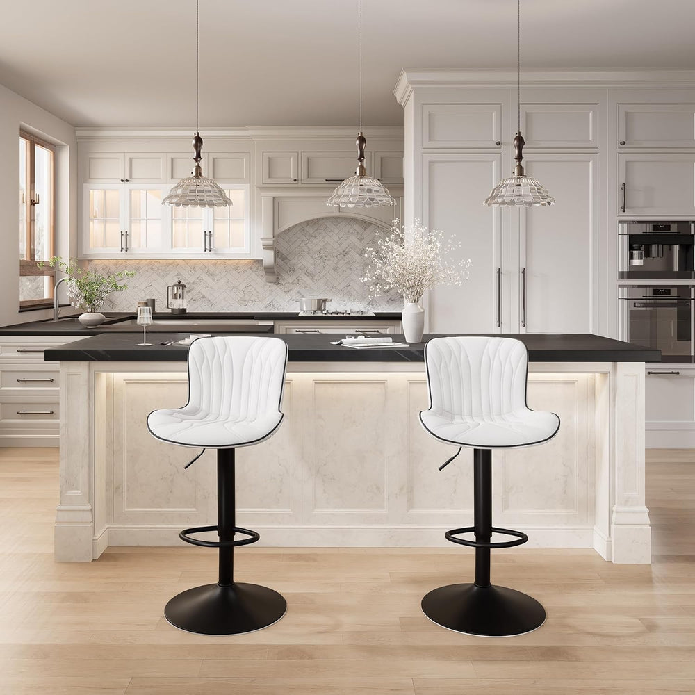 YOUNIKE White Bar Stools Set of 2 Modern Kitchen Counter Height Bar Chair wit...