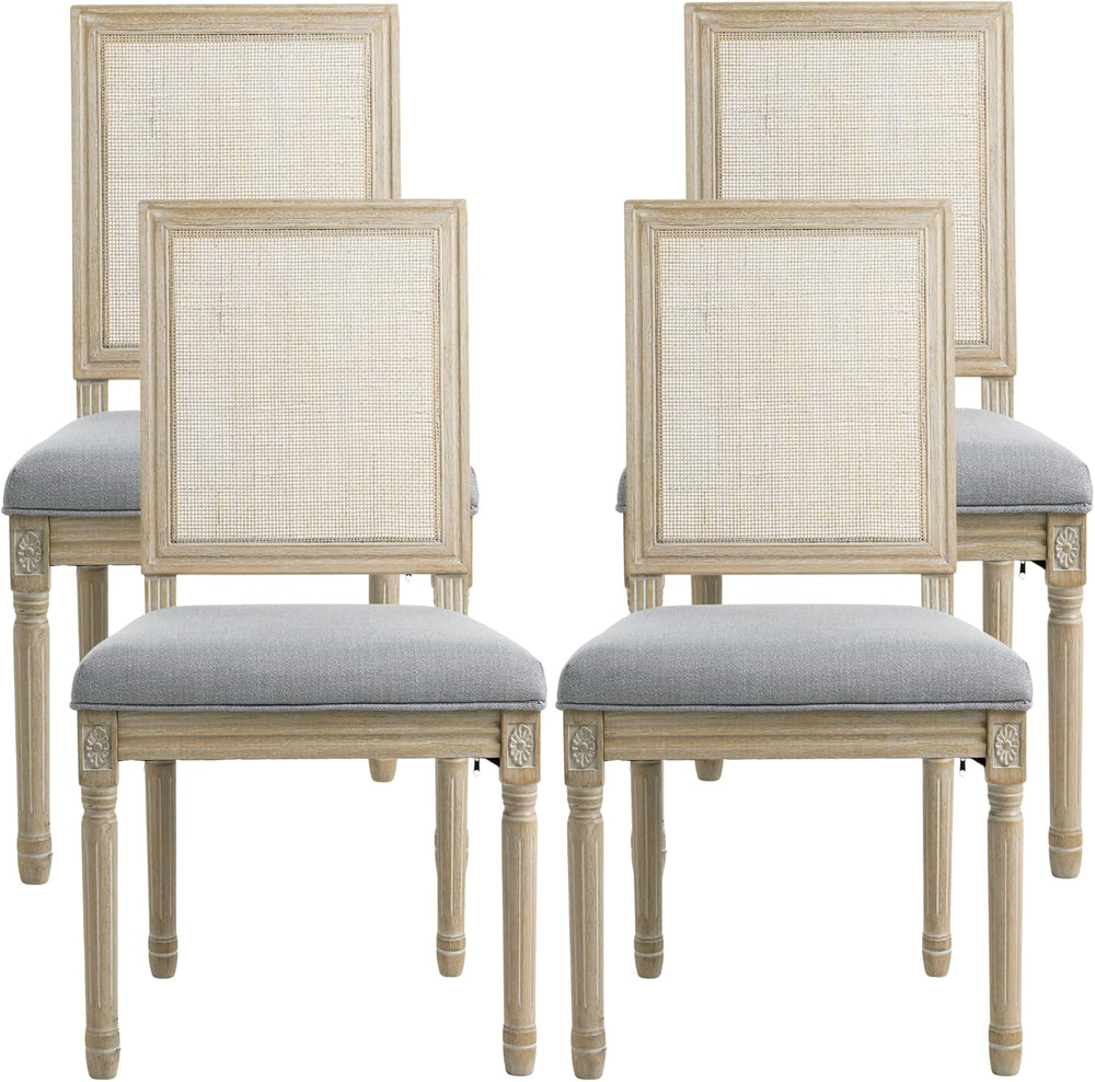 chairus Farmhouse Dining Chairs Set of 4, Rectangle Rattan Back French Countr...