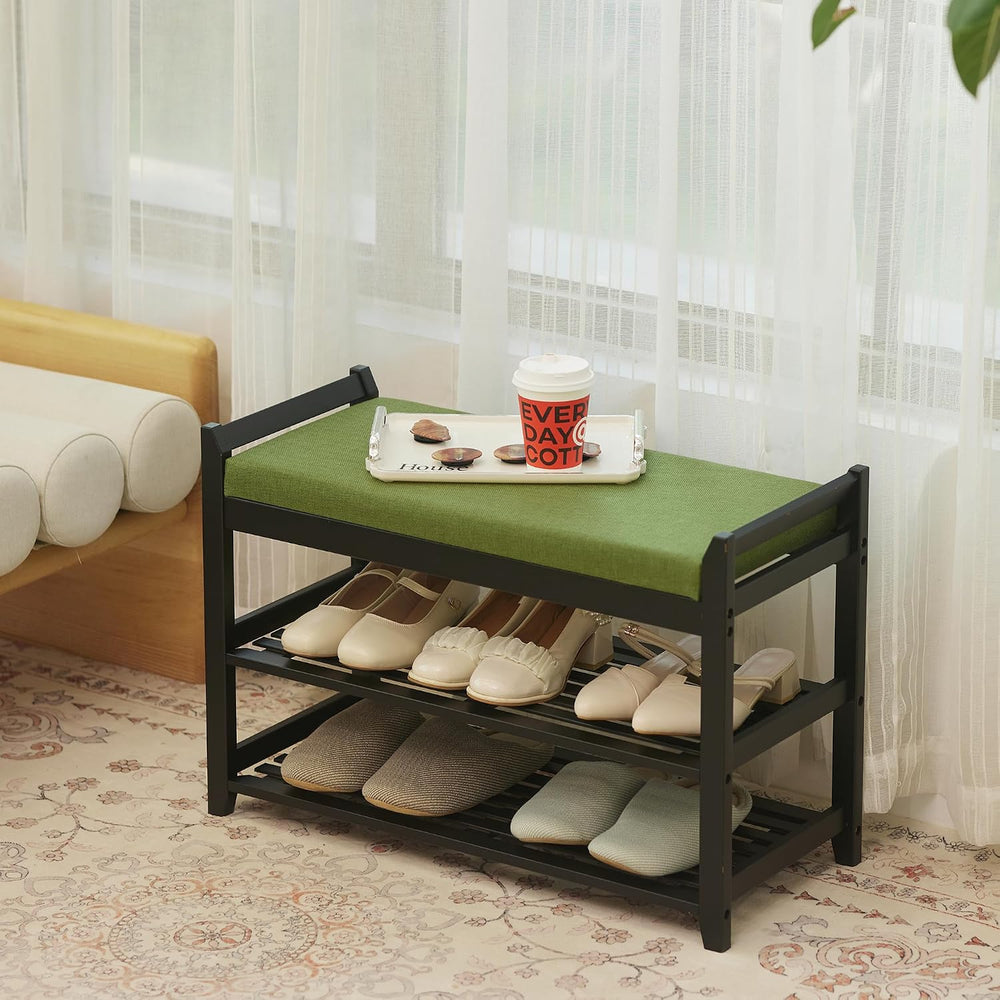 PETKABOO Shoe Rack Bench with Storage 27.6 in, Black Shoe Storage Bench with ...