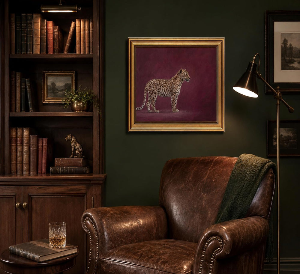 Gold Framed 3D Textured Wall Art, Vintage Burgundy Cheetah Canvas Prints, Min...