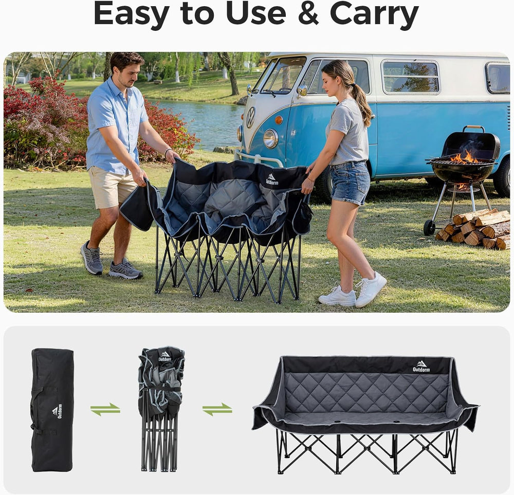 Padded 3 Person Camping Chair Oversized Camping Couch, Heavy Duty Folding Dou...