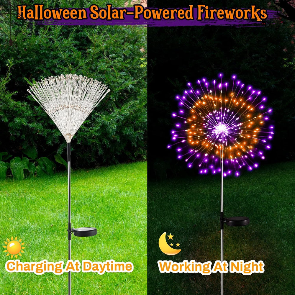 Tujoe 6 Pcs Halloween Solar Firework Lights, Orange Purple Dual