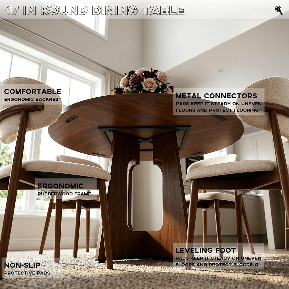 47" Round Dining Table Set for 4, 5 Piece Space Saving Kitchen Table and...