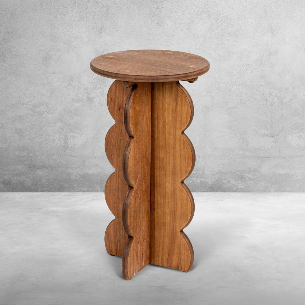 Creative Co-Op Scalloped Edge Accent Table, Walnut Finish