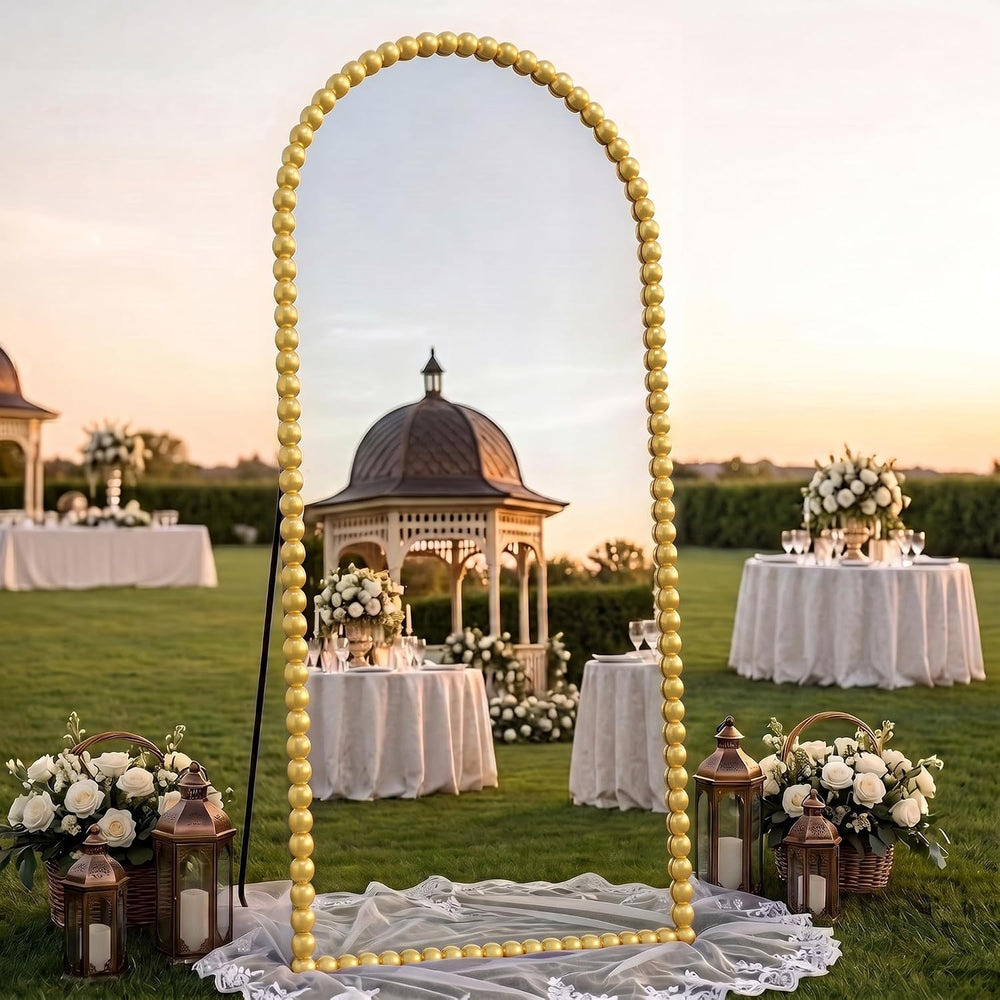 Antok 71" x 28" Arched Full Length Mirror, Antique Beaded Frame Flo...