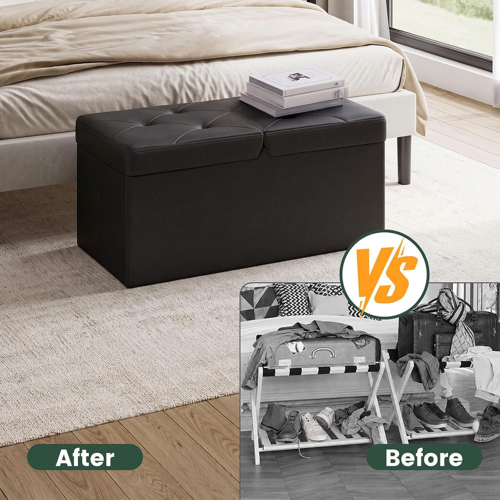 30 Inches Folding Storage Ottoman Bench with Flipping Lid