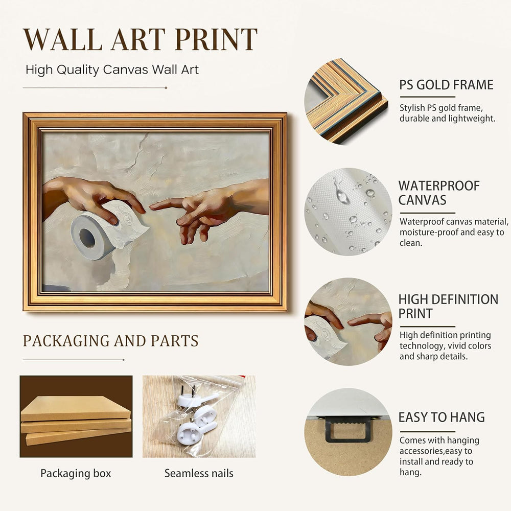 Gold Framed Funny Bathroom Canvas Wall Art, Humorous Toilet Paper Poster Pain...