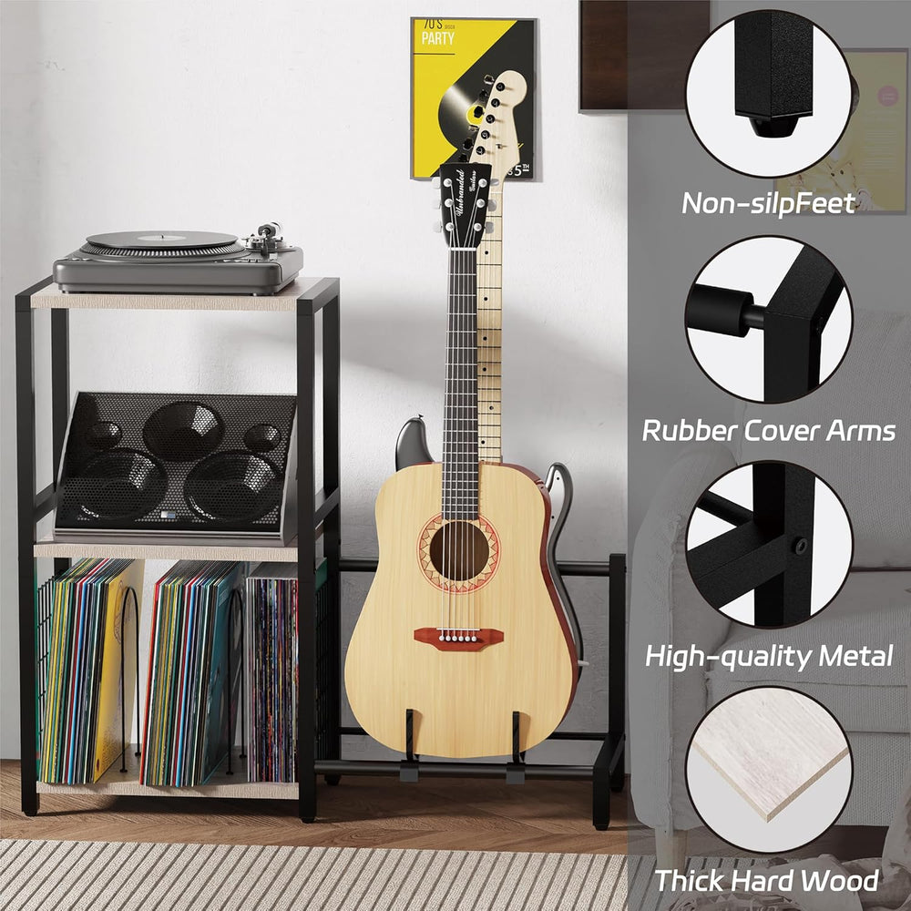 YAKANJ End Table with Guitar Stand,Record Player Stand,Vinyl Records Storage,...