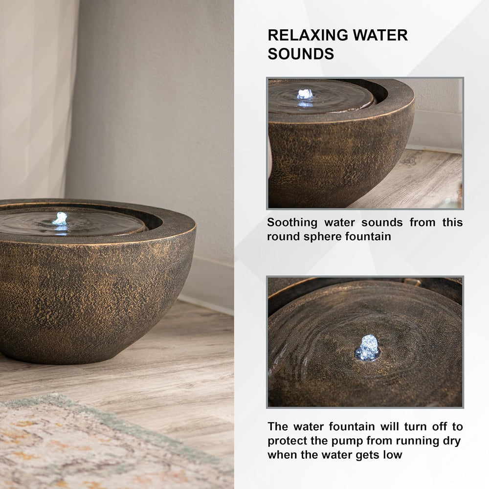 XBrand 20" Round Sphere Water Fountain with LED Light – Indoor Outdoor P...