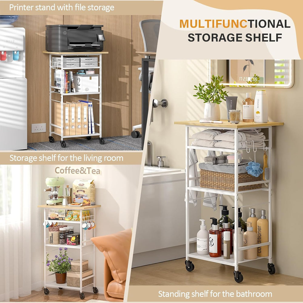 ThreeHio Rolling Kitchen Microwave Cart, 4 Tier Microwave Table Stand with St...