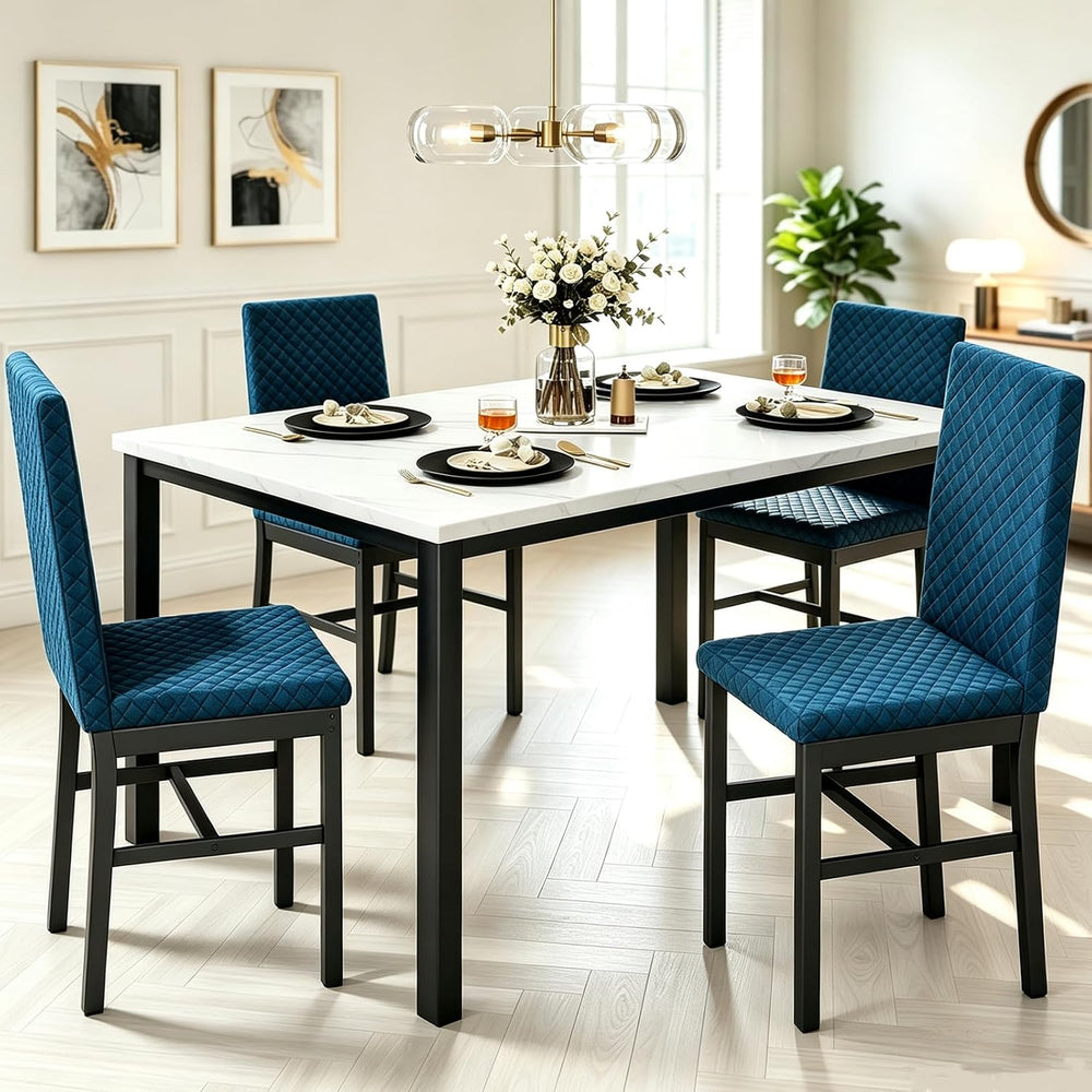 Recaceik Dining Table Set for 4, Modern 5 Piece Dining Table Set Faux Marble ...