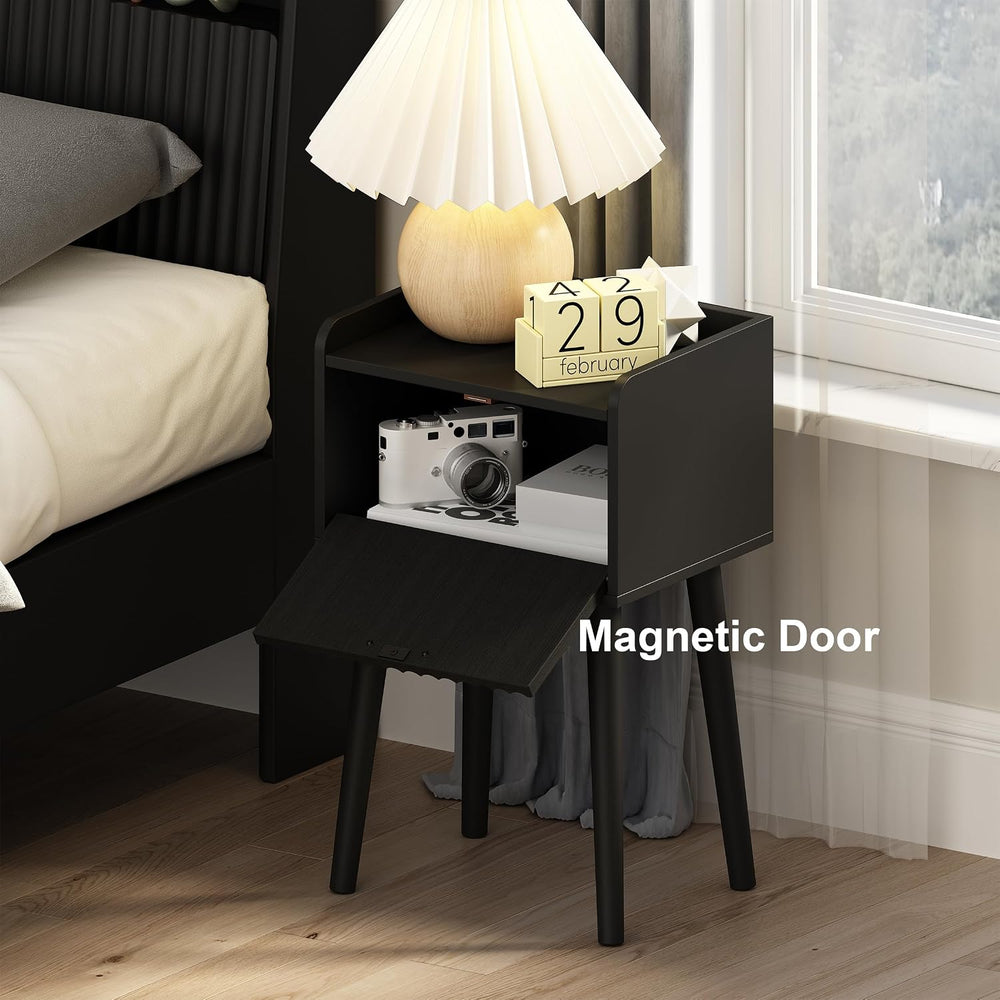 LAATOOREE Nightstand Set of 2, Small Bed Side Table with Fluted Door, End Tab...