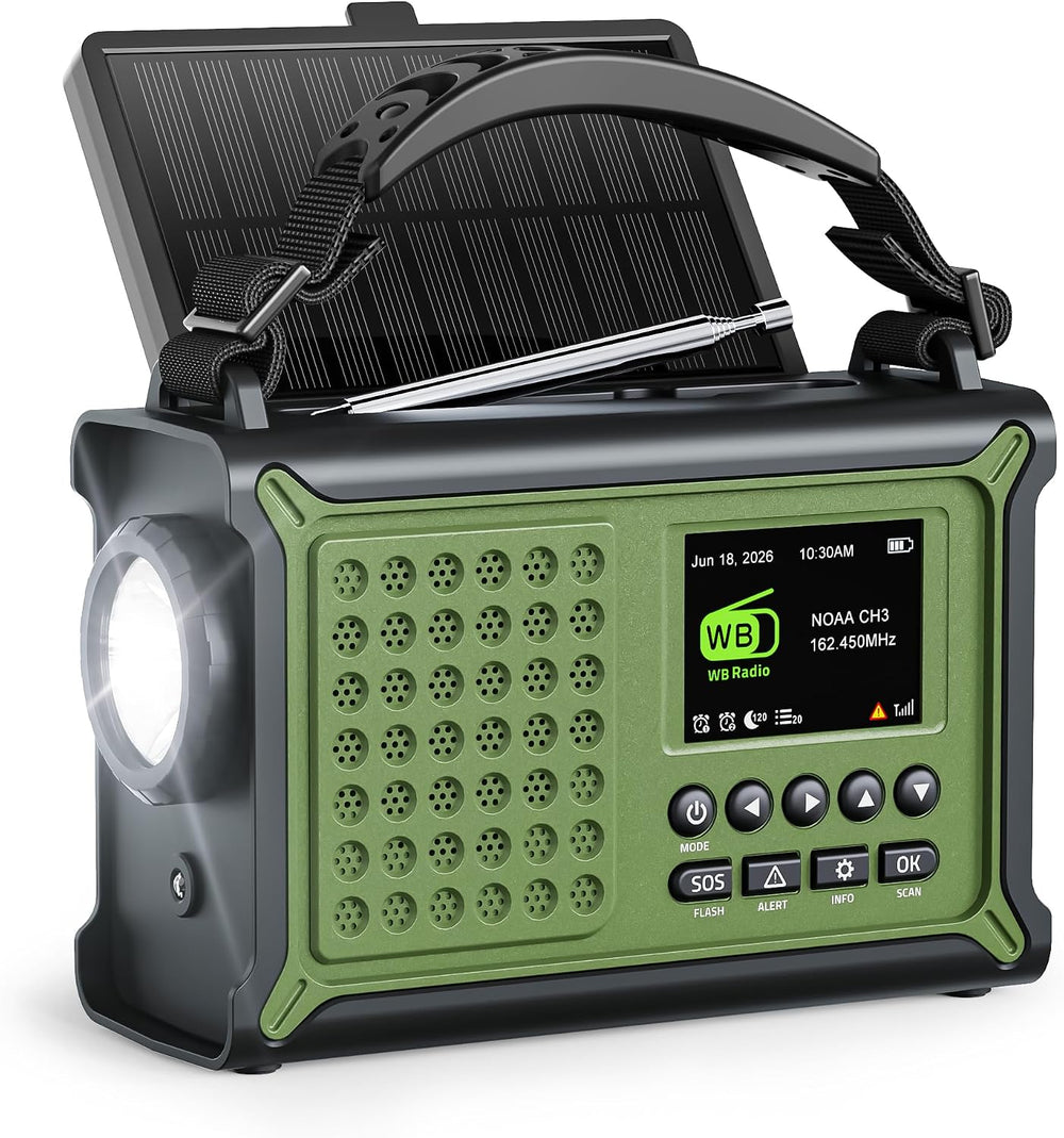 Emergency Weather Radio with S.A.M.E. Alerts, Solar, Hand Crank & 12000mAh