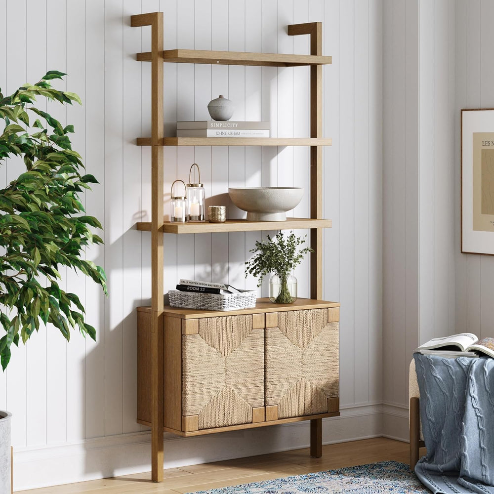 Nathan James Beacon 3-Shelf Solid Wood Bookshelf with Storage Cabinet, Bohemi...