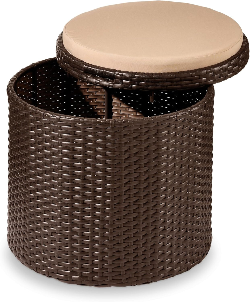 Best Choice Products Round Wicker Ottoman, Multipurpose Outdoor Furniture for...