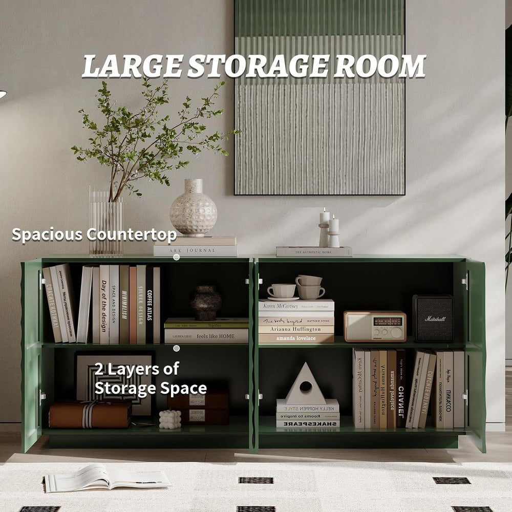 4 Door Modern Sideboard Buffet Cabinet with Spiral Grain, Accent Storage Side...